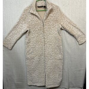 Jasmine Rose Plush Full Zip Robe Noire Large‎ White & Cream Leopard Print Warm